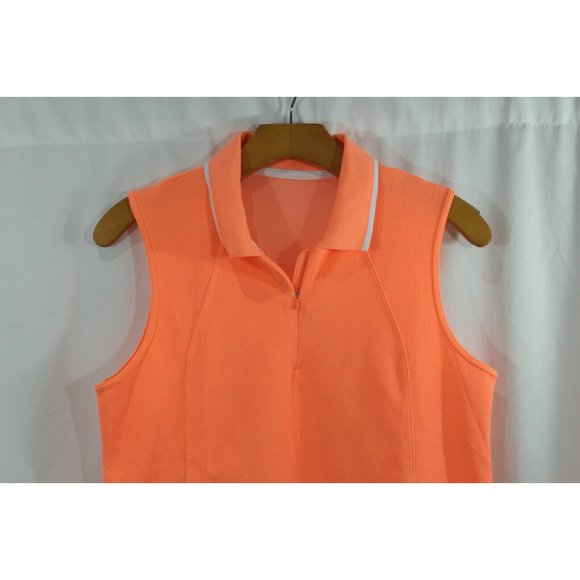 Athleta Womens Orange Sleeveless 1/4 Zipper Neck Mesh Back Top M - Picture 2 of 5